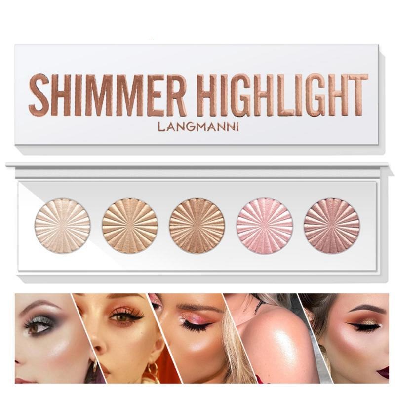 Palette 5 Fards Highlighter Poudre Compacte Multiusage Shimmer Highlight Glow Up