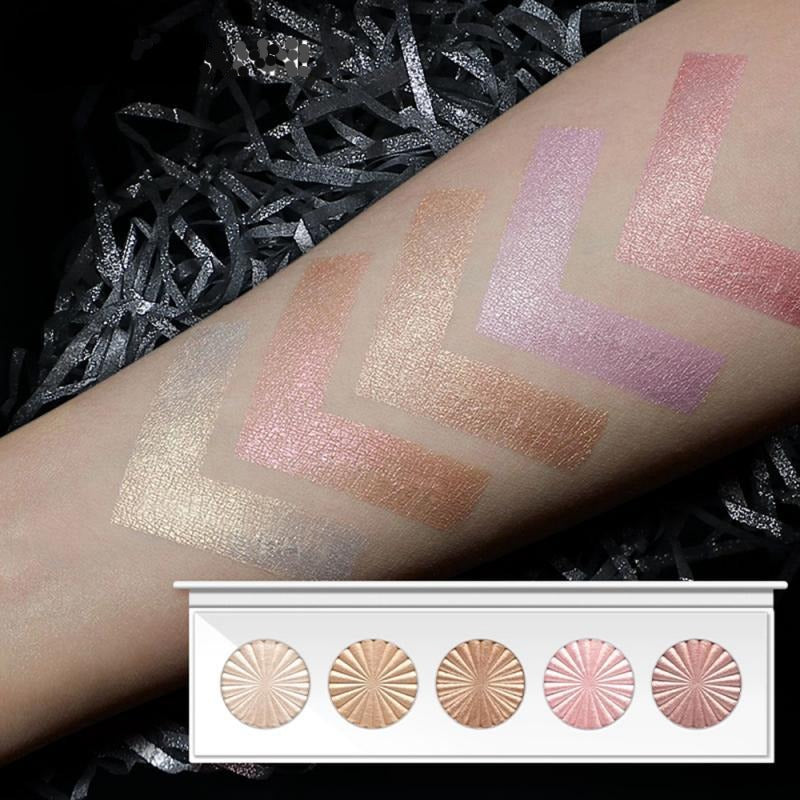 Palette 5 Fards Highlighter Poudre Compacte Scintillante Swatch Test