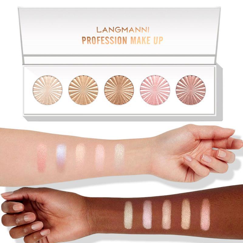 Palette 5 Fards Highlighter Poudre Compacte Multiusage Scintillante Glow Up Teintes Douces et Lumineuses